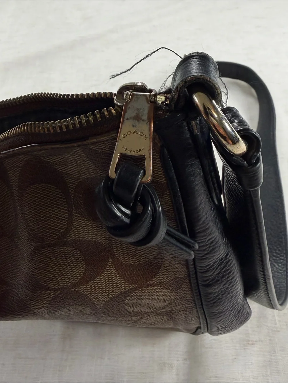 Coach Brown Signature Canvas Crossbody with Black Trim and Gold Hardware